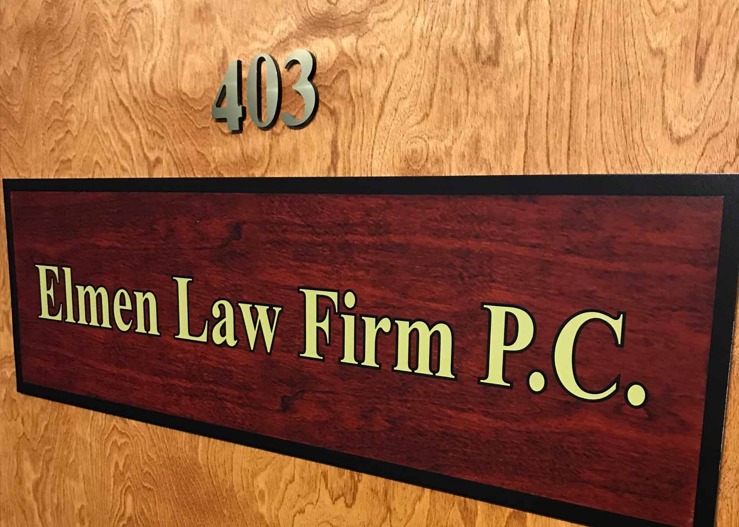 Door sign for Elmen Law Firm P.C.